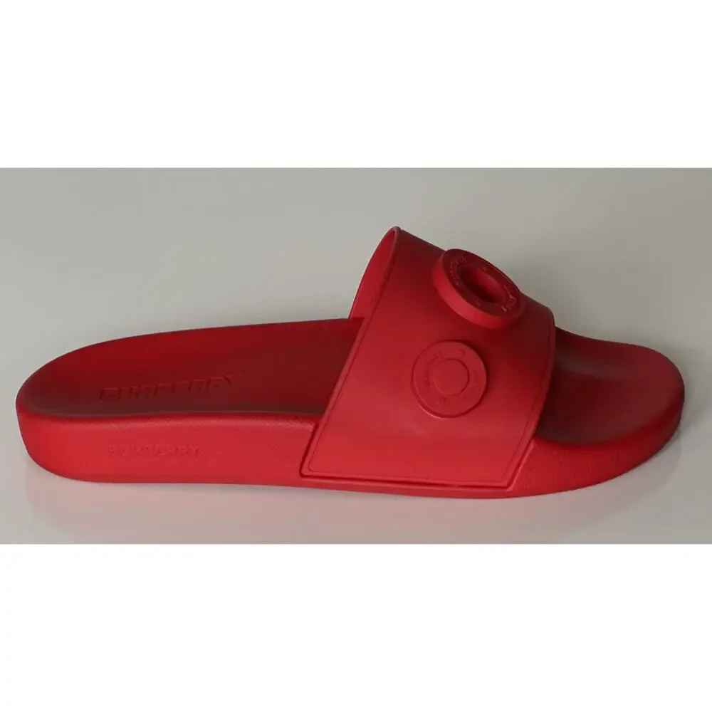 NIB $420 Burberry Eyelet Men’s Furley Bright Red Slide Sandals 9 US (42) 8053156